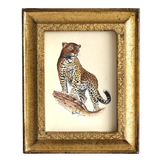 Original Hand-Painted Cheetah Painting in an Antique Frame For Sale