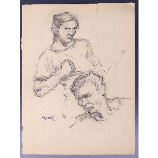 Male bust and male head is an original black chalk drawing on greige sheet, realized at the beginning of 20th Century by...