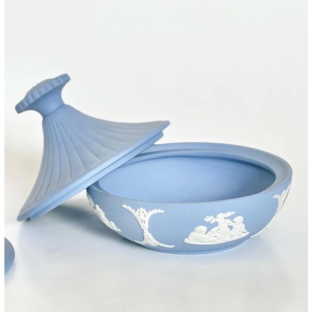 Vintage Wedgwood Jasperware Pale Blue RARE Trinket Box with High Lid , (Made in England. Featuring a pale blue (Lavender)...