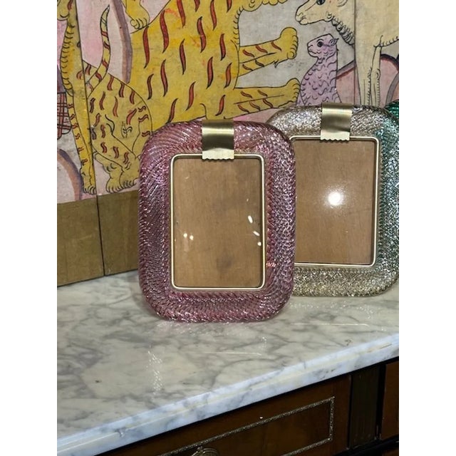 Modern Murano amethyst twist glass and brass picture frame. 5x7 picture. Perfect for today's transitional designs!