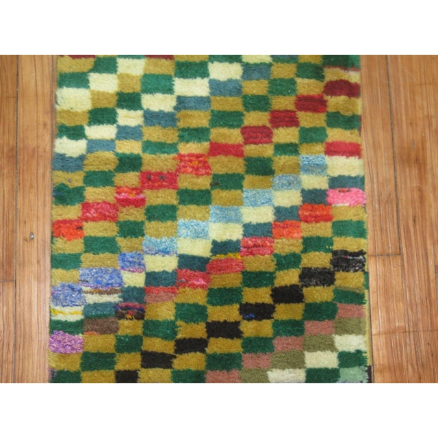 Narrow Checkerboard Vintage Turkish Deco Runner For Sale In New York - Image 6 of 18