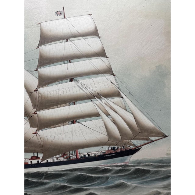 Gray Large Antique Maritime Oil of the Square Rigger Wiscombe Park c.1910-1917 For Sale - Image 8 of 18