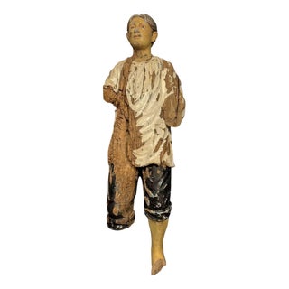 Weathered Wooden Statue of a Young Man For Sale