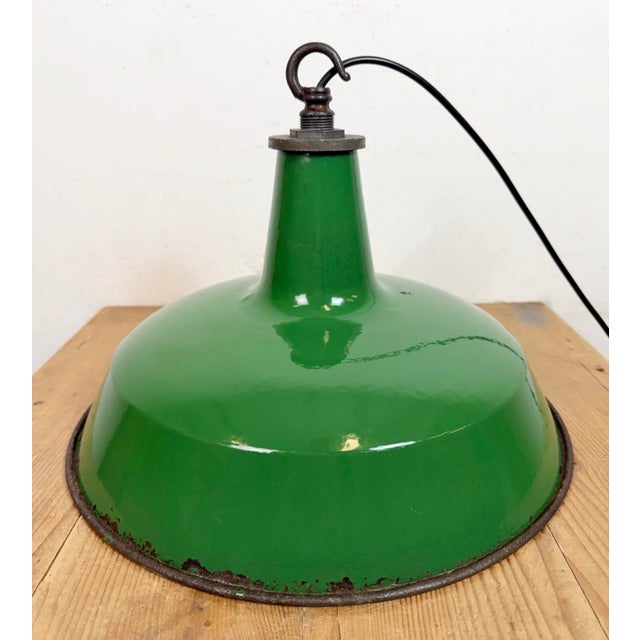 Industrial Green Enamel Factory Pendant Lamp from Revo, 1950s For Sale - Image 15 of 18