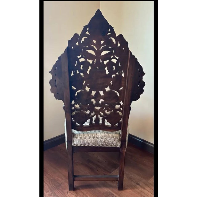 Mid 20th Century Handcrafted Syrian Mother of Pearl & Abalone Inlaid Moorish Armchair | Damascus Style | Carved Hardwood Accent Chair For Sale - Image 9 of 12