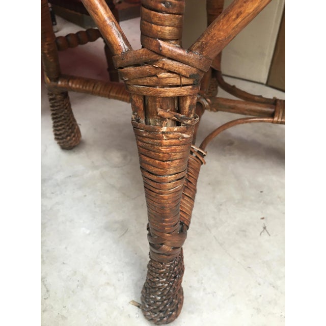 Wood Table and 2 Wicker Stools 1960s, Set of 3 For Sale - Image 7 of 14