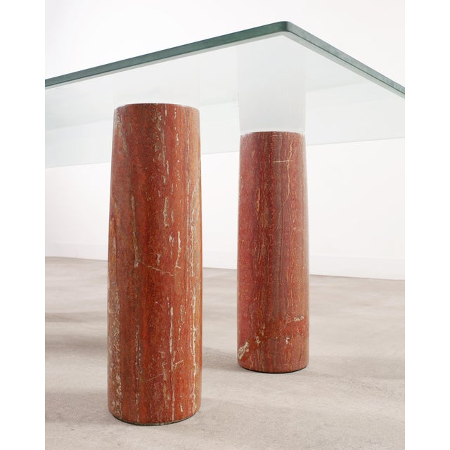 Mario Bellini Colonnato Persian Red Travertine Glass Dining Table For Sale - Image 10 of 18