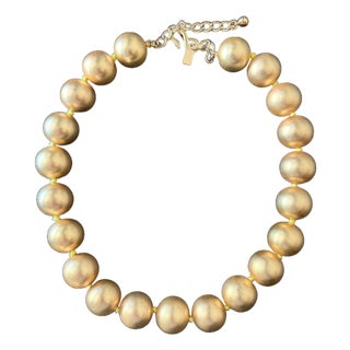 Vintage Kenneth Jay Lane KJL Chunky Matte Gold Faux Pearl Statement Necklace For Sale
