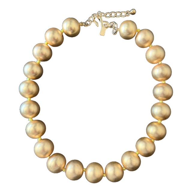 Vintage Kenneth Jay Lane KJL Chunky Matte Gold Faux Pearl Statement Necklace For Sale