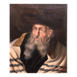 Hungarian Rabbi Judaica Oil Painting Hasidic Rabbi with Shtreimel
