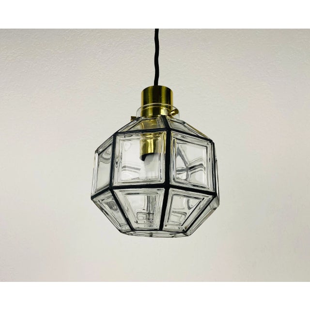 Metal 1960s Mid-Century Iron and Bubble Glass Pendant by Glashütte Limburg For Sale - Image 7 of 11