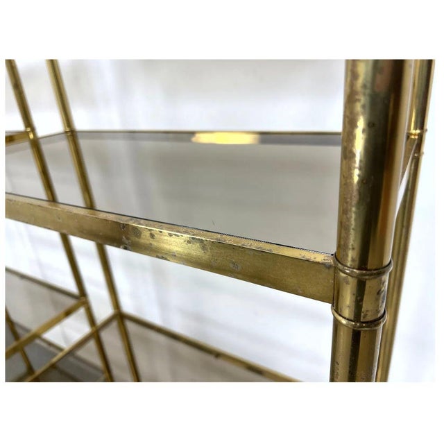 Pair of Billy Baldwin Style Brass Etageres With Smoked Glass Shelves For Sale In New York - Image 6 of 6