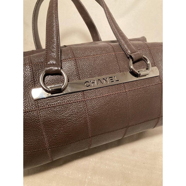 Early 21st Century Chanel Brown Square Stitch Bowler Bag For Sale - Image 5 of 10