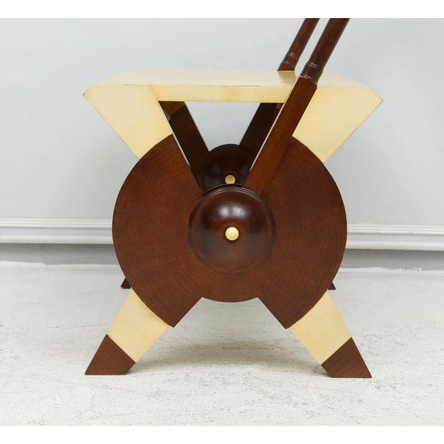 1950s Pair of Carlo Bugatti Inspired Handcrafted Parchment and Mahogany Chairs For Sale - Image 5 of 12