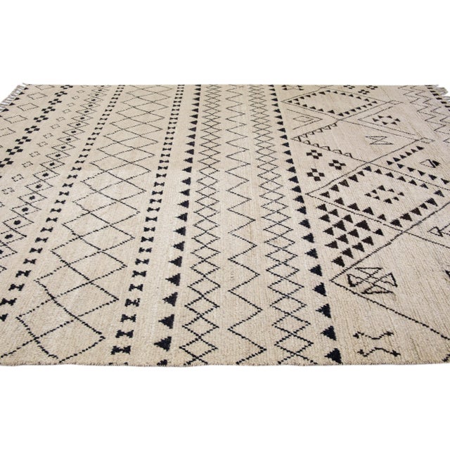Contemporary Moroccan Style Handmade Tribal Beige Wool Rug For Sale In New York - Image 6 of 14