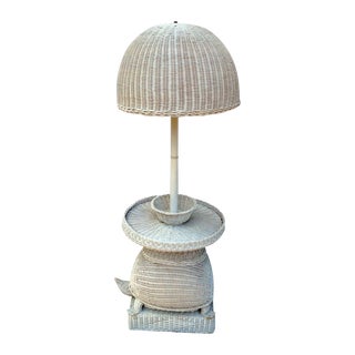 Palm Beach Regency Wicker Turtle Floor Lamp Table For Sale