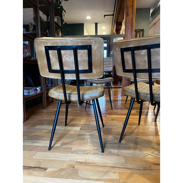Mid-Century Modern Inpired Industiral Dining Chairs in Camel For Sale - Image 9 of 10