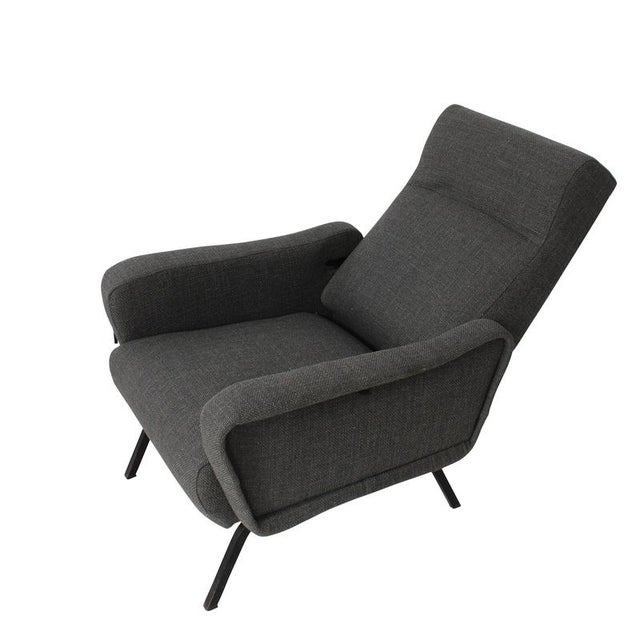 Mid-Century Modern Reclining Lounge Chair in Gray Fabric, Italy, 1950 For Sale - Image 3 of 9