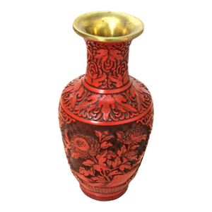 1980s Cinnabar-Style Mid-Century Asian Craft Revival Molded Baluster Vase