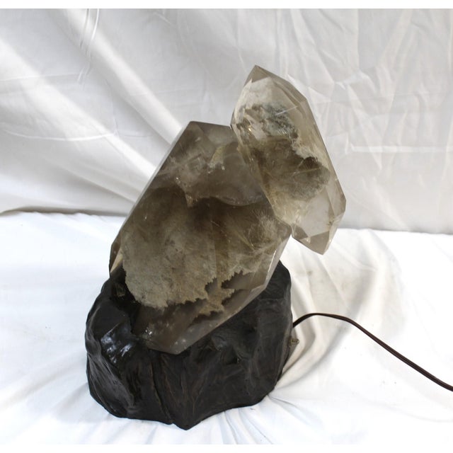 1990s Mid Century Modern Rock Crystal Lamp ,Bronze Base ,Rare Stone For Sale - Image 4 of 12
