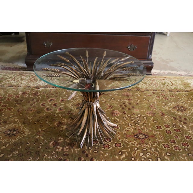 1950s Gilt Metal Wheat Sheath Side Table For Sale - Image 4 of 4