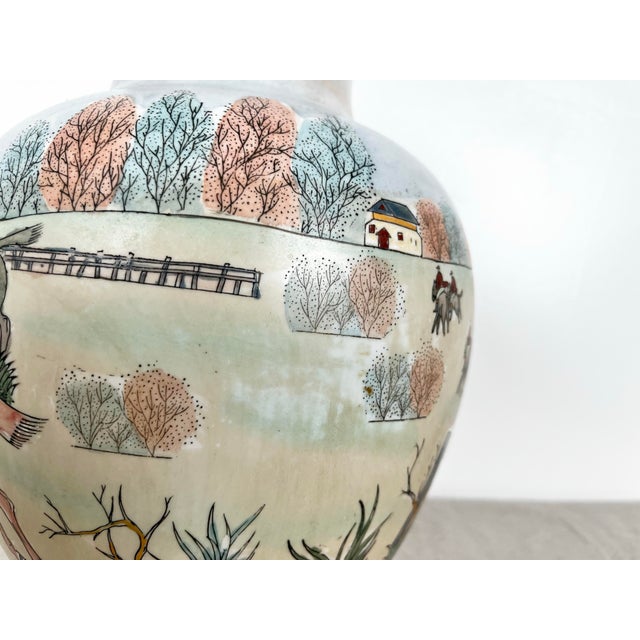 Pistachio Vintage Equestrian Fox Hunting Scene Vase For Sale - Image 8 of 10
