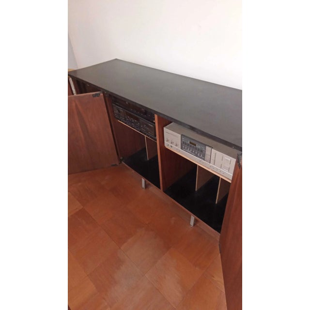 1960s Mid-Century Modern Walnut Veneer Credenza Sideboard With Black Laminate Top For Sale - Image 9 of 10