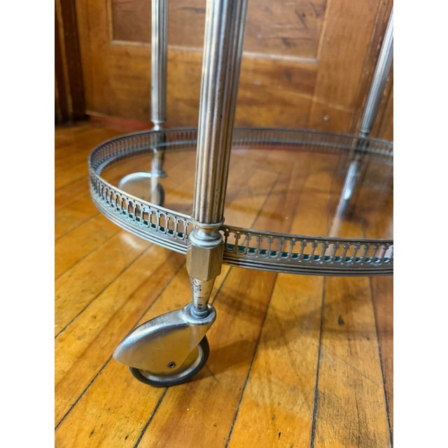 Metal Silver Plate Tea Cart With Removeable Glass Tray C 1960. For Sale - Image 7 of 11