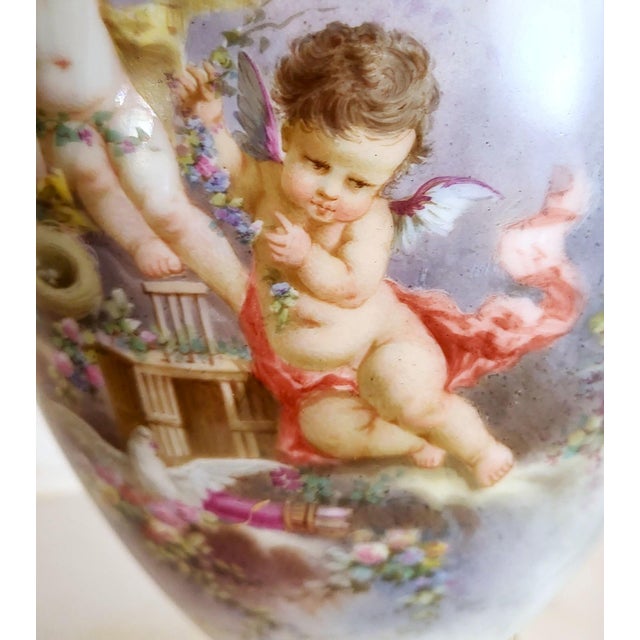 Antique White & Gilt Bronze Sevres Porcelain Urn Vase Lamp Angels For Sale - Image 12 of 18