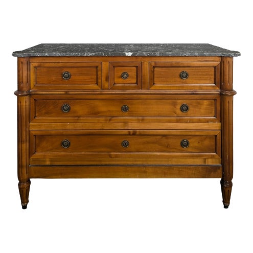 Louis XVI Style Cherrywood Chest of Drawers with Marble Top For Sale