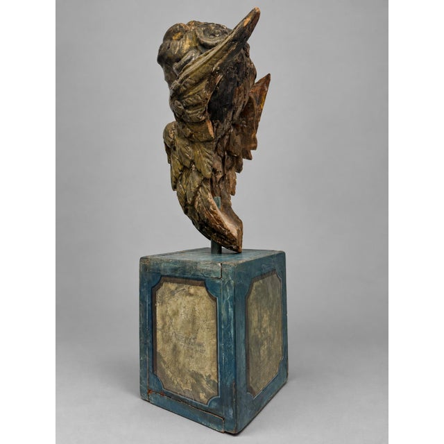 19th Century, Italian Giltwood Winged Cherub Fragment on Faux Marbleized Base For Sale - Image 9 of 11