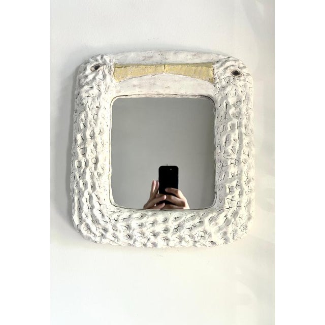 White Cicogne French Ceramic Mirror by Renzo Maar For Sale - Image 8 of 9