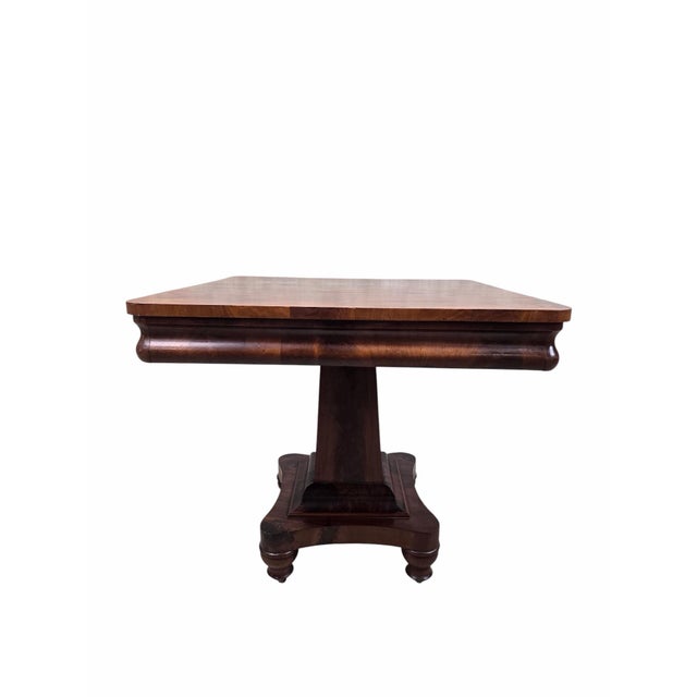 American Antique American Empire Revival Figured Walnut Pedestal Game Table For Sale - Image 3 of 9