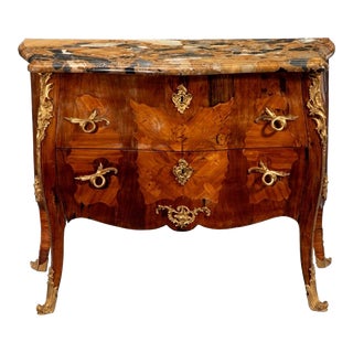 Magnificent 18th Century André Antoine Lardin Stamped French Louis XV Period Gilt Bronze Kingwood Tulipwood Bombe Chest of Drawers Commode For Sale