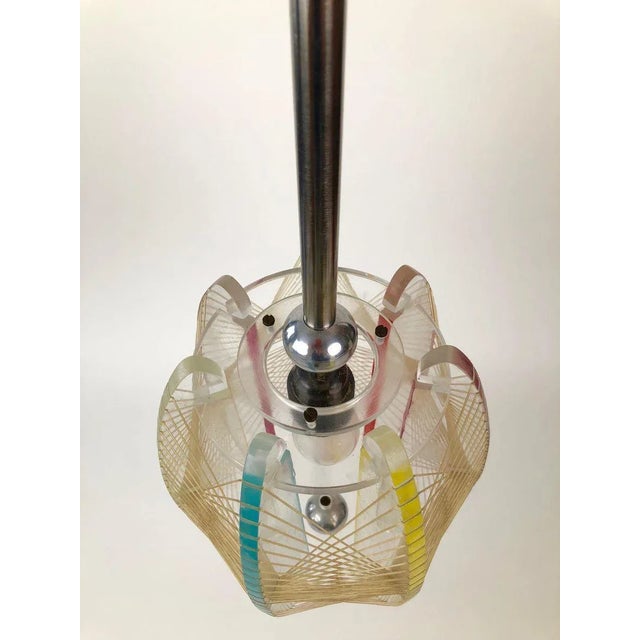 1950s Mid-Century Acrylic & Mono Filament Pendant Lamp with Color Accents, Czech Republic, 1950s For Sale - Image 5 of 11
