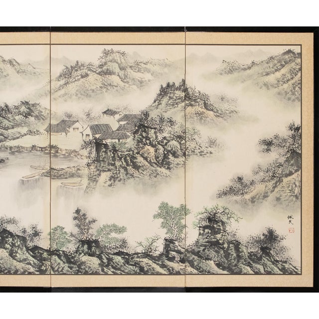 Chinese 1970s Ming Dynasty Style Monochrome Screen "Landscape With Mountains" For Sale - Image 3 of 17