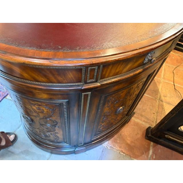 1970s Large Carved Mahogany Antique Style Leather Top Partners Desk For Sale - Image 14 of 15