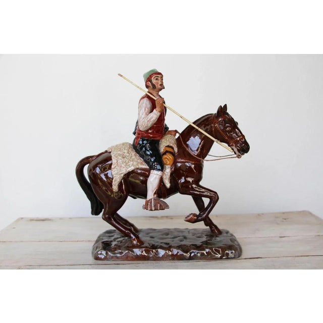 Vintage Bordallo Pinheiro Palissy Ware, Earthenware, Majolica Horseman Figurine For Sale - Image 6 of 13