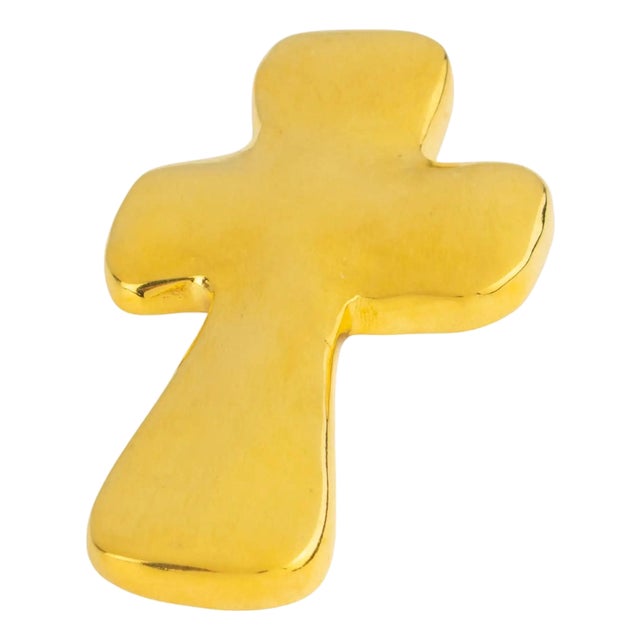 Edouard Rambaud Gilded Metal Cross Brooch For Sale