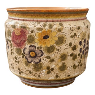 Italian Ceramic Jardinière with Floral Decoration, 2003 For Sale