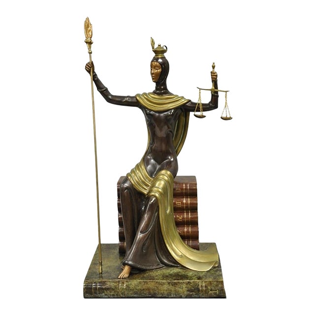 Erte (Romain De Tirtoff) "Justice" Limited 9/500 Bronze Goddess Sculpture 1984 For Sale