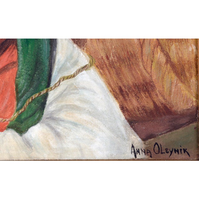 Basket Weaver With His Baskets for the Market 1950s Figurative Oil by Anna Oleynik For Sale - Image 4 of 5