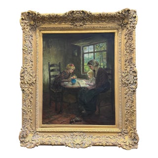 "Reading Time" by Cornelius Zwaan, Dutch American Artist Circa 1915 For Sale