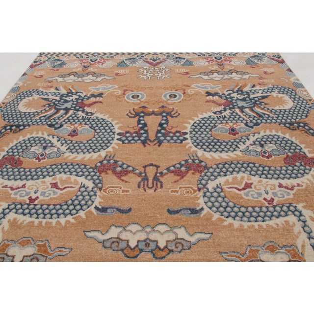 Late 20th Century Contemporary Chinese Dragon Pictorial Distressed Wool Rug by Rug & Kilim, India For Sale - Image 5 of 10