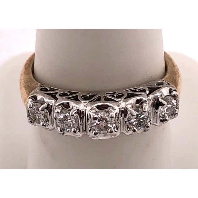 10 Karat Two-Tone Yellow and White Gold Crescent Ring With Five Diamonds For Sale - Image 10 of 12