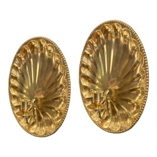 Vintage Brass Shell Candle Wall Sconces - a Pair For Sale