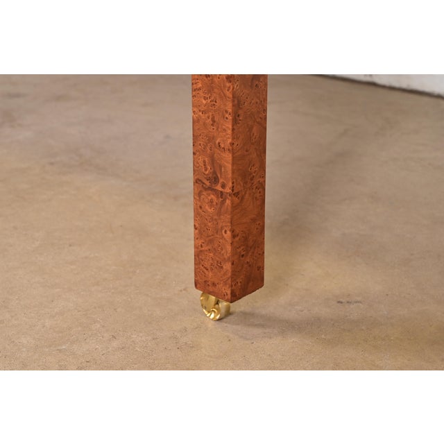 Milo Baughman Style Mid-Century Modern Burl Wood Parsons Dining Table or Executive Desk, Newly Refinished For Sale - Image 10 of 13