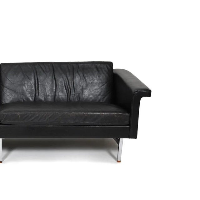 Large Danish Sofa in Leather with Chrome Legs and Teak Ends For Sale - Image 11 of 13