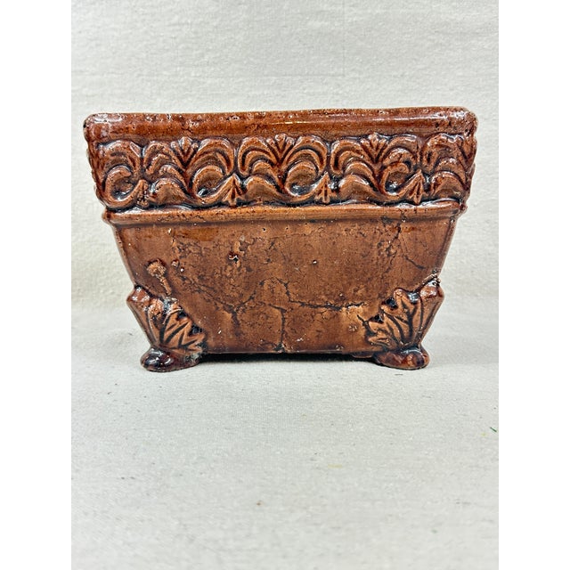 1990s Brown Ceramic Footed Planter/Cachepot For Sale - Image 5 of 7