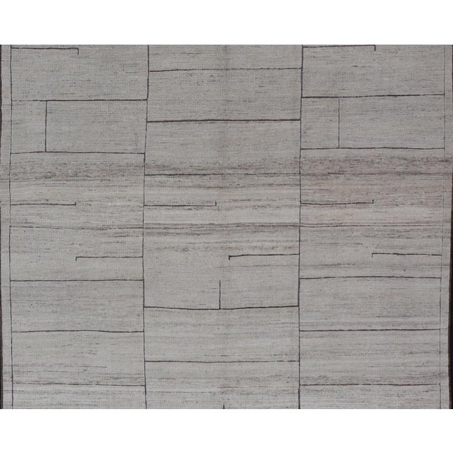 Contemporary Casual Modern Design Rug in White and Brown Tones and Subdued Design 9'4 X 11'9 For Sale - Image 3 of 12